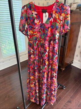 Sugarlips Pink Floral Maxi Dress with Multicolor Print